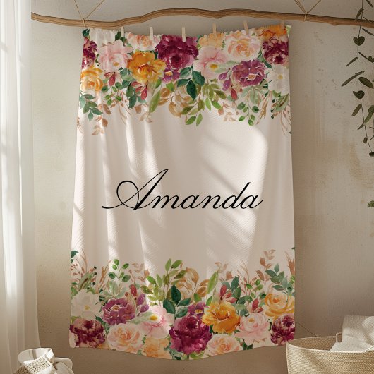 Elegante Monogram Aquarell Rose Garden Fleecedecke