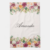 Elegante Monogram Aquarell Rose Garden Geschirrtuch (Vertikal)