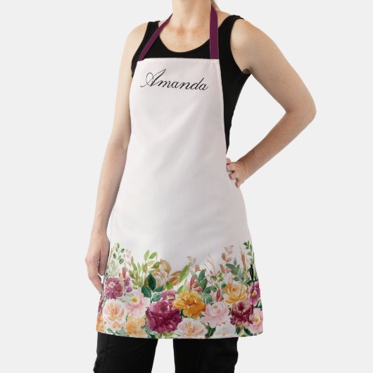Elegante Monogram Aquarell Rose Garden Schürze (InSitu)