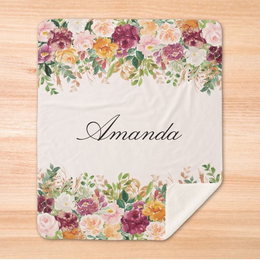 Elegante Monogram Aquarell Rose Garden Sherpadecke