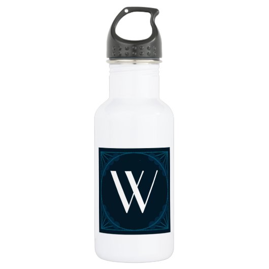 Elegante Monogram auf einem Blue Art Deco Square Trinkflasche (Vorderseite)