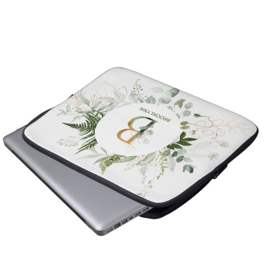 Elegante Monogram B Fern & Sukkulent Laptop-Sieb Laptopschutzhülle (Vorne Knopf)