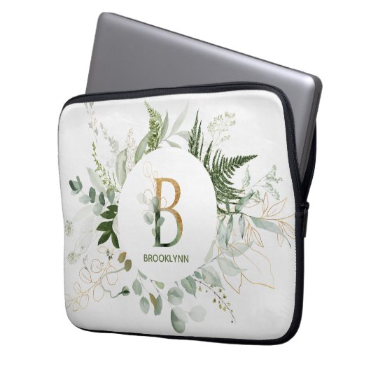 Elegante Monogram B Fern & Sukkulent Laptop-Sieb Laptopschutzhülle (Vorderseite Links)