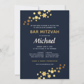 Elegante Monogram Bar Mitzvah Blue Gold Einladung (Rückseite)