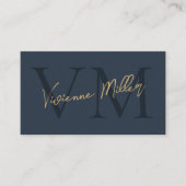 Elegante Monogram Beruflich Navy Blue Gold Visitenkarte (Vorderseite)