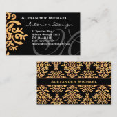 Elegante Monogram Black and Gold Damask Visitenkarte (Vorne/Hinten)