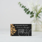 Elegante Monogram Black and Gold Damask Visitenkarte (Stehend Vorderseite)