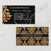 Elegante Monogram Black and Gold Damask Visitenkarte (Vorne/Hinten)