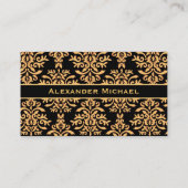 Elegante Monogram Black and Gold Damask Visitenkarte (Rückseite)