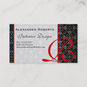 Elegante Monogram Black and Gold Damask Visitenkarte
