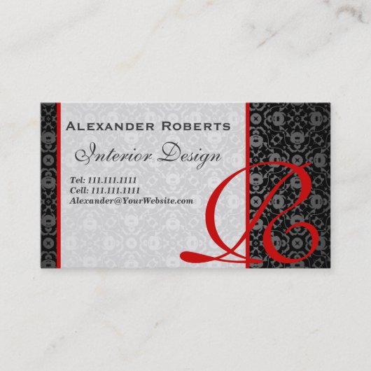 Elegante Monogram Black and Gold Damask Visitenkarte (Vorderseite)