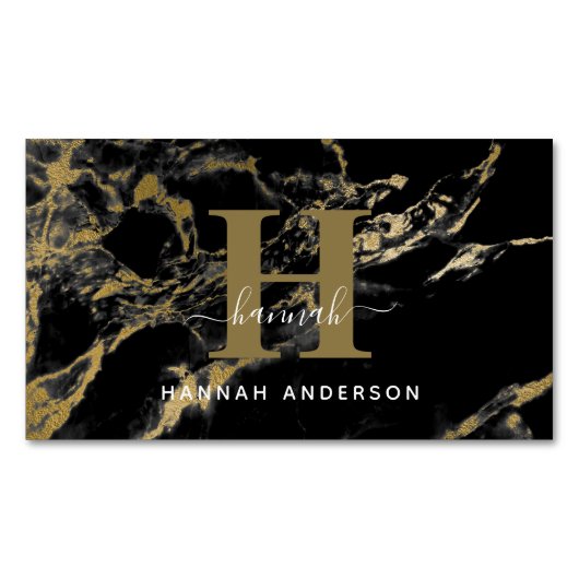 Elegante Monogram Black and Gold  Magnetische Visitenkarte (Vorderseite)