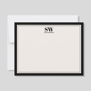 Elegante Monogram Black and Ivory Border Minimalis Mitteilungskarte