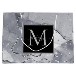 Elegante Monogram Black and Silver Birthday Große Geschenktüte