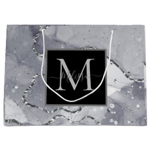 Elegante Monogram Black and Silver Birthday Große Geschenktüte