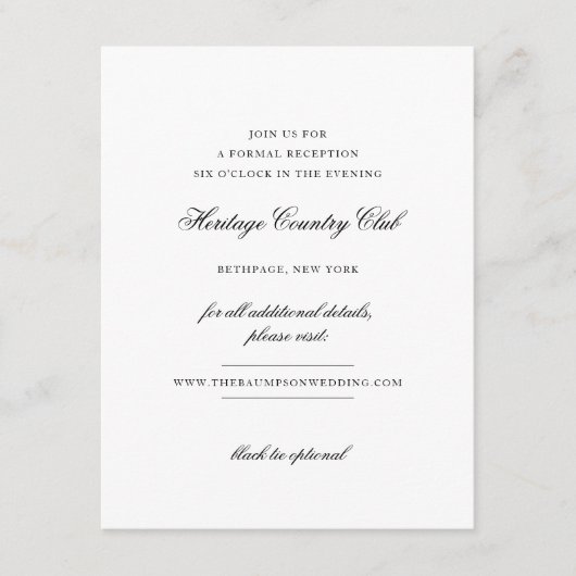 Elegante Monogram Black and White Empfang Wedding Begleitkarte (Vorderseite)