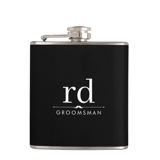 Elegante Monogram Black and White Trauzeugen Gift Flachmann (Vorderseite)