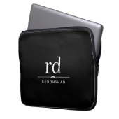 Elegante Monogram Black and White Trauzeugen Gift Laptopschutzhülle (Vorderseite Links)
