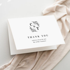 Elegante Monogram Black and White Wedding Dankeskarte