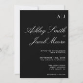 Elegante Monogram Black and White Wedding Einladung (Vorderseite)
