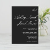 Elegante Monogram Black and White Wedding Einladung (Stehend Vorderseite)