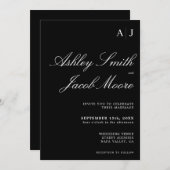 Elegante Monogram Black and White Wedding Einladung (Vorne/Hinten)