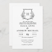 Elegante Monogram Black and White Wedding Einladung (Vorne/Hinten)