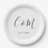 Elegante Monogram Black and White Wedding Pappteller (Vorderseite)