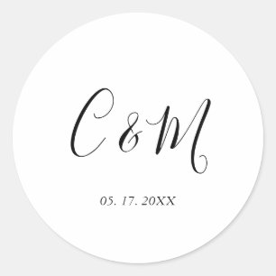 Elegante Monogram Black and White Wedding Runder Aufkleber