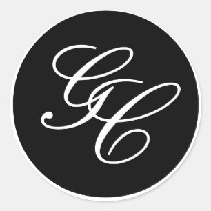 Elegante Monogram Black and White Wedding Sticker