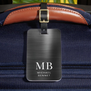 Elegante Monogram Black Brushed Metallic Gepäckanhänger