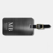 Elegante Monogram Black Brushed Metallic Gepäckanhänger (Vorderseite horizontal)