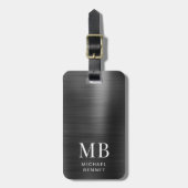 Elegante Monogram Black Brushed Metallic Gepäckanhänger (Vorderseite vertikal)