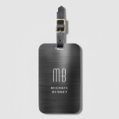 Elegante Monogram Black Brushed Metallic Gepäckanhänger (Vorderseite Vertikal)