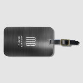 Elegante Monogram Black Brushed Metallic Gepäckanhänger (Vorderseite (Horizontal))