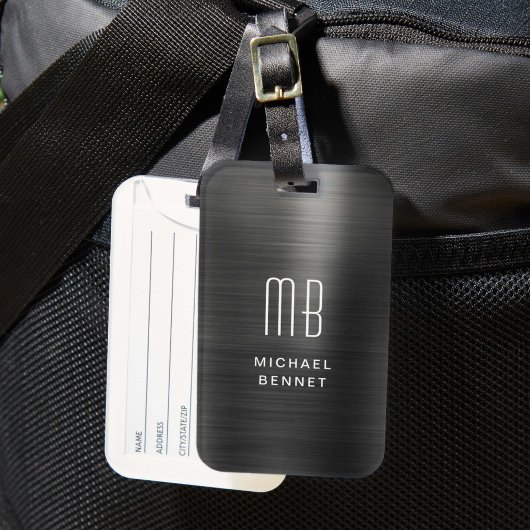 Elegante Monogram Black Brushed Metallic Gepäckanhänger