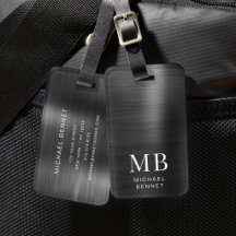 Elegante Monogram Black Brushed Metallic