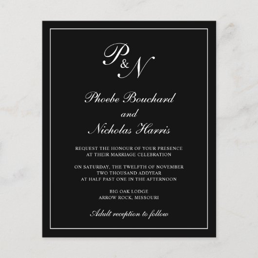 Elegante Monogram Black Budget Einladung zur Hochz (Vorderseite)