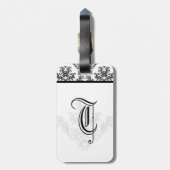 Elegante Monogram Black Damask Gepäckmarke Gepäckanhänger (Rückseite vertikal)