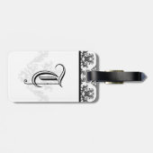 Elegante Monogram Black Damask Gepäckmarke Gepäckanhänger (Rückseite horizontal)