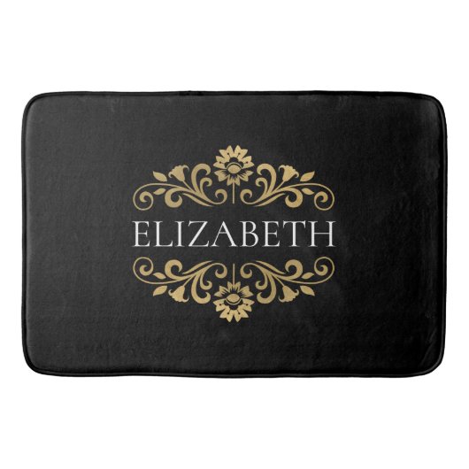 Elegante Monogram Black Gold Bath Mat Badematte (Vorderseite)