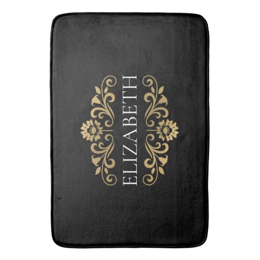 Elegante Monogram Black Gold Bath Mat Badematte (Vorderseite Vertikal)
