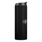 Elegante Monogram Black Gold Chic Script Name Ther Thermosbecher (Nach links gedreht)