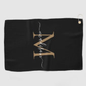 Elegante Monogram Black Gold Girly Script Name Golfhandtuch (Horizontal)