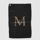 Elegante Monogram Black Gold Girly Script Name Golfhandtuch (Vorderseite)