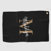 Elegante Monogram Black Gold Girly Script Name Golfhandtuch (Horizontal)