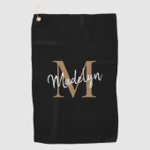 Elegante Monogram Black Gold Girly Script Name Golfhandtuch (Vorderseite)