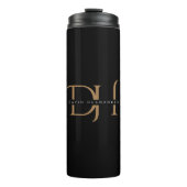 Elegante Monogram Black Gold Initials Moderne Cust Thermosbecher (Vorderseite)