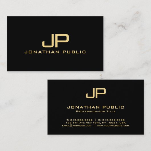 Elegante Monogram Black & Gold Luxury Premium Pear Visitenkarte (Vorne/Hinten)