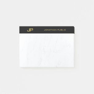 Elegante Monogram Black Gold Marmorvorlage Post-it Klebezettel